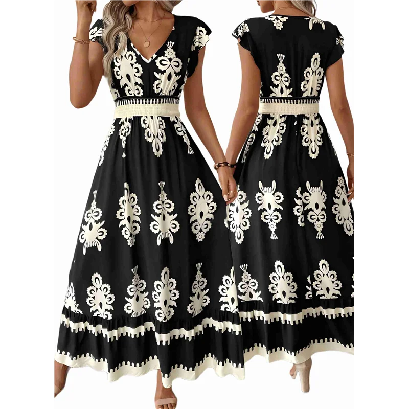 【Decorazione per feste】 Abiti estivi da donna 2025 Abito casual con maniche a volant Prendisole Abiti da spiaggia Boho