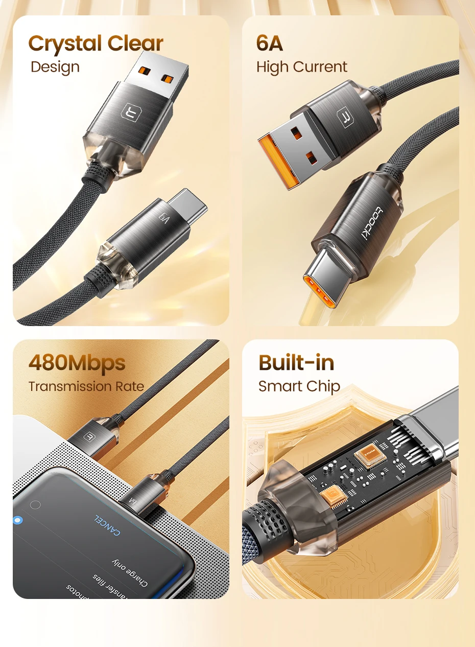 Toocki 100W USB A to USB Type C Cable for Huawei Honor Samsung Xiaomi Redmi iPhone 17 16 6A USB to Type C Charger Cord Data Wire