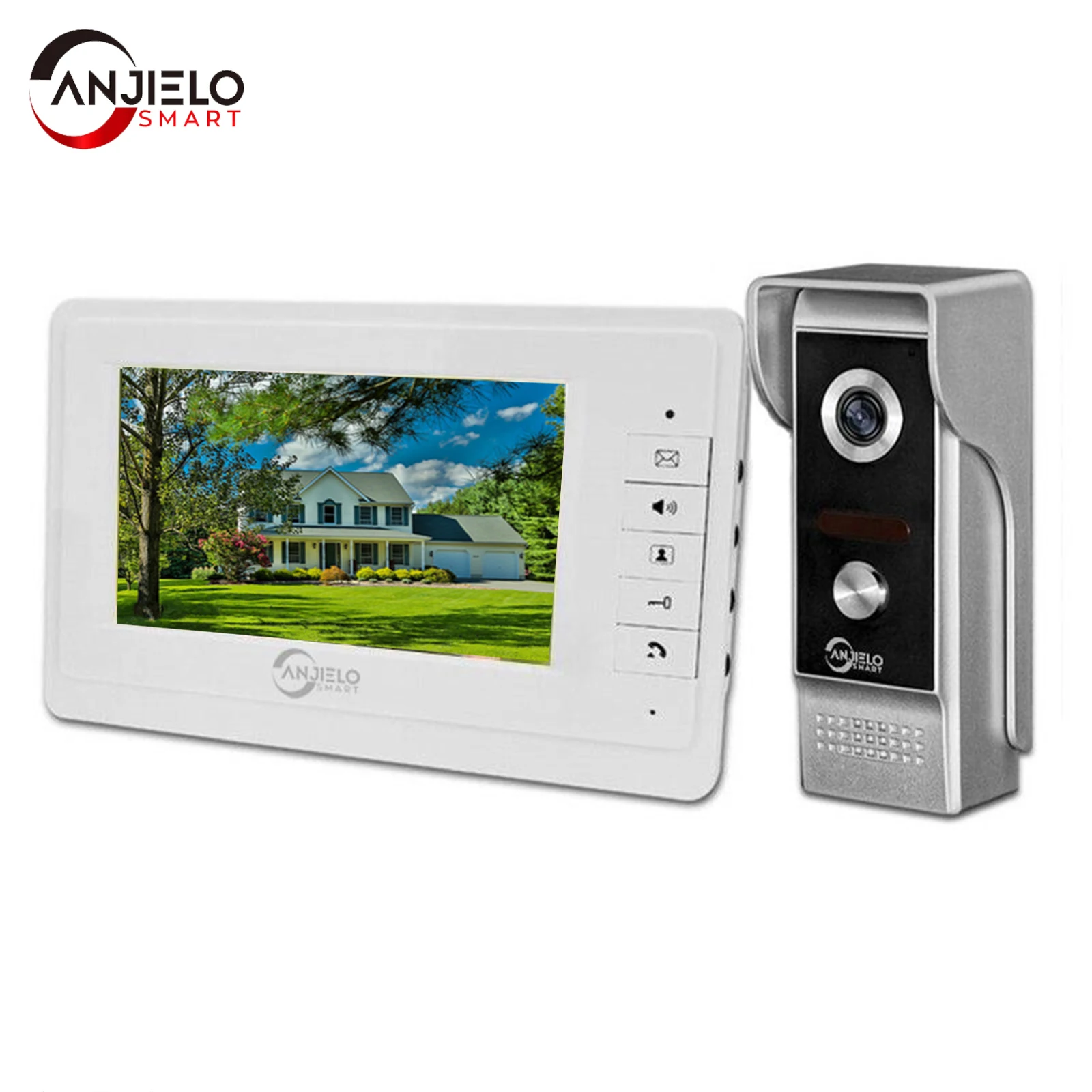 AnjieloSmart 7\'\'TFT Color Wired Video Door Intercom System Indoor Monitor 700TVL Outdoor Camera IR Night Vision for Home