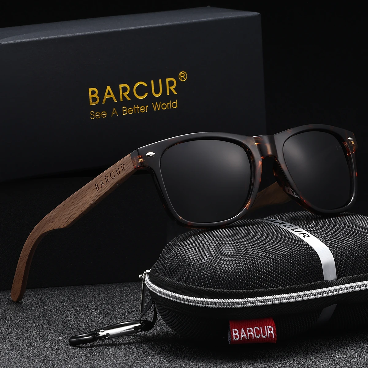 BARCUR Women's College Style Box Casual Polarized Sunglasses Wooden Glasses Foot Driving Tour Self Driving Tour Men's Glasses