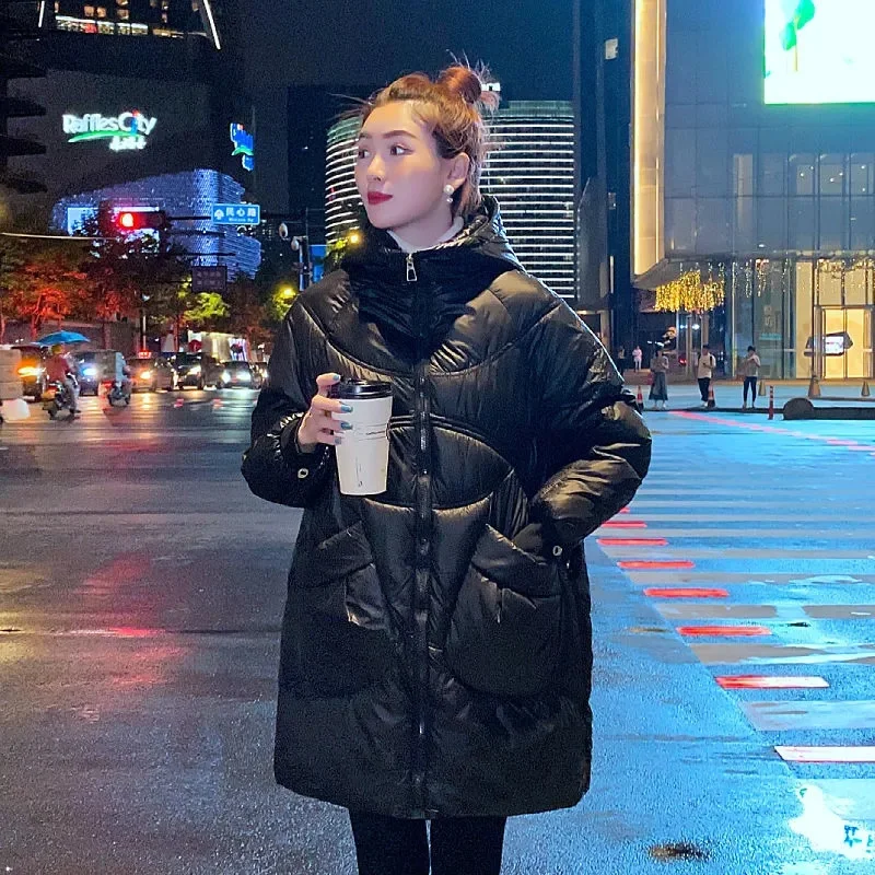Giacca imbottita in cotone sciolto con cappuccio femminile coreano 2025 Cappotto in cotone per il tempo libero da donna autunno inverno piumino moda donna