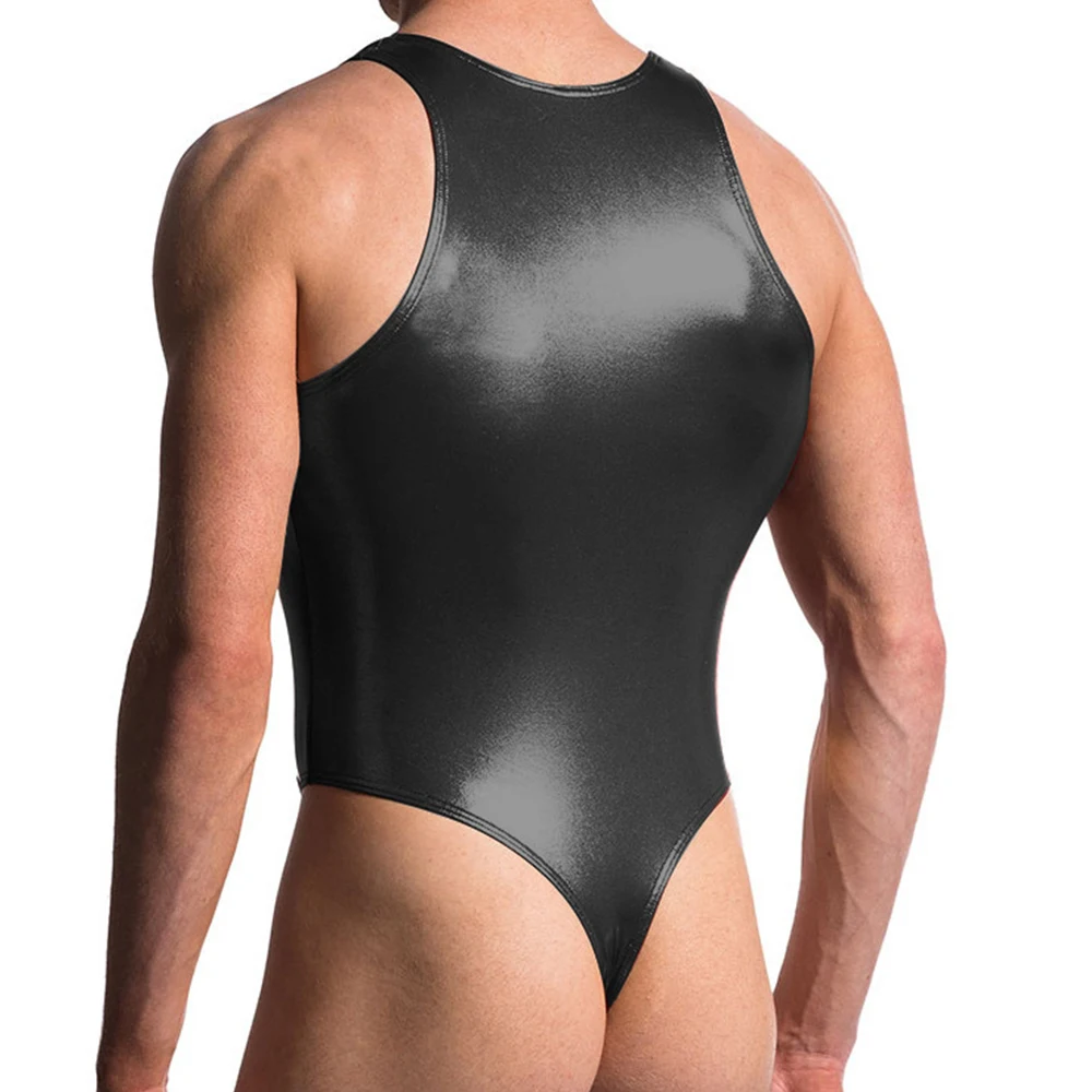 Leotardos de lucha libre de cuero Pu Sexy para hombres, lencería, suspensorio, mono de una pieza, monos con tirantes, ropa interior Gay