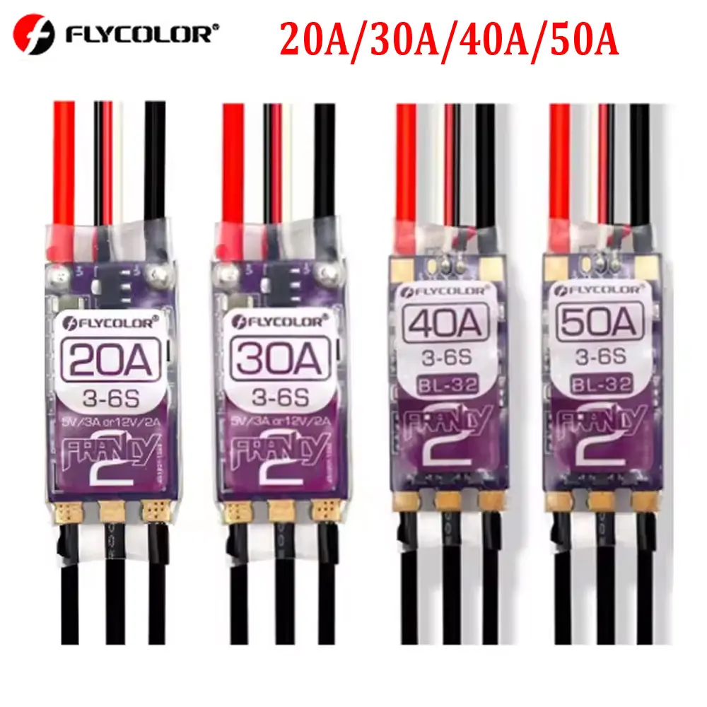 

FLYCOLOR Francy 2 Бесщеточный ESC 20A 30A 40A 50A BLHELI-32 BL32 3-6S Контроллер скорости 5 В/3 А 12 В/2 А для радиоуправляемого самолета Francy2