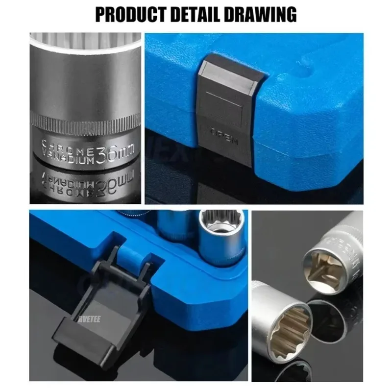 21 Pcs 1/2 Hexagon Torx Sockets Set Ratchet Wrench Tool 8-36mm Specification Socket Head Set Auto Repair Equipment Repair