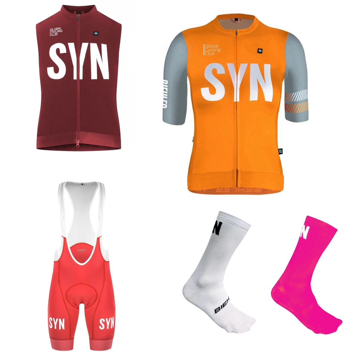 SYN Women's Short sleeve white cycling jersey and black/red/green bottom Cycling four piece set outdoor cycling clothing