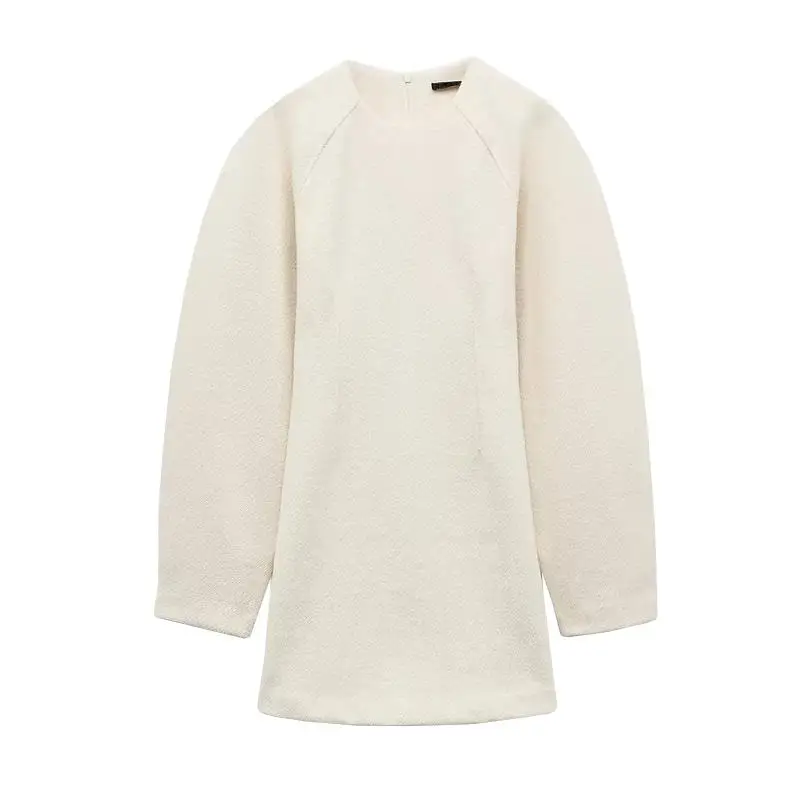 秋冬新作 レディース カジュアル バブルスリーブ ルーズ 長袖 ラウンドネック ショートドレス ポリエステル繊維00%