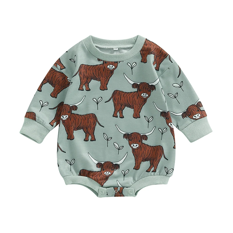 

Autumn Newborn Infant Baby Boys Girls Cartoon Bull Print Romper Playsuit Cotton Long Sleeve Baby Jumpsuit Newborn Clothes