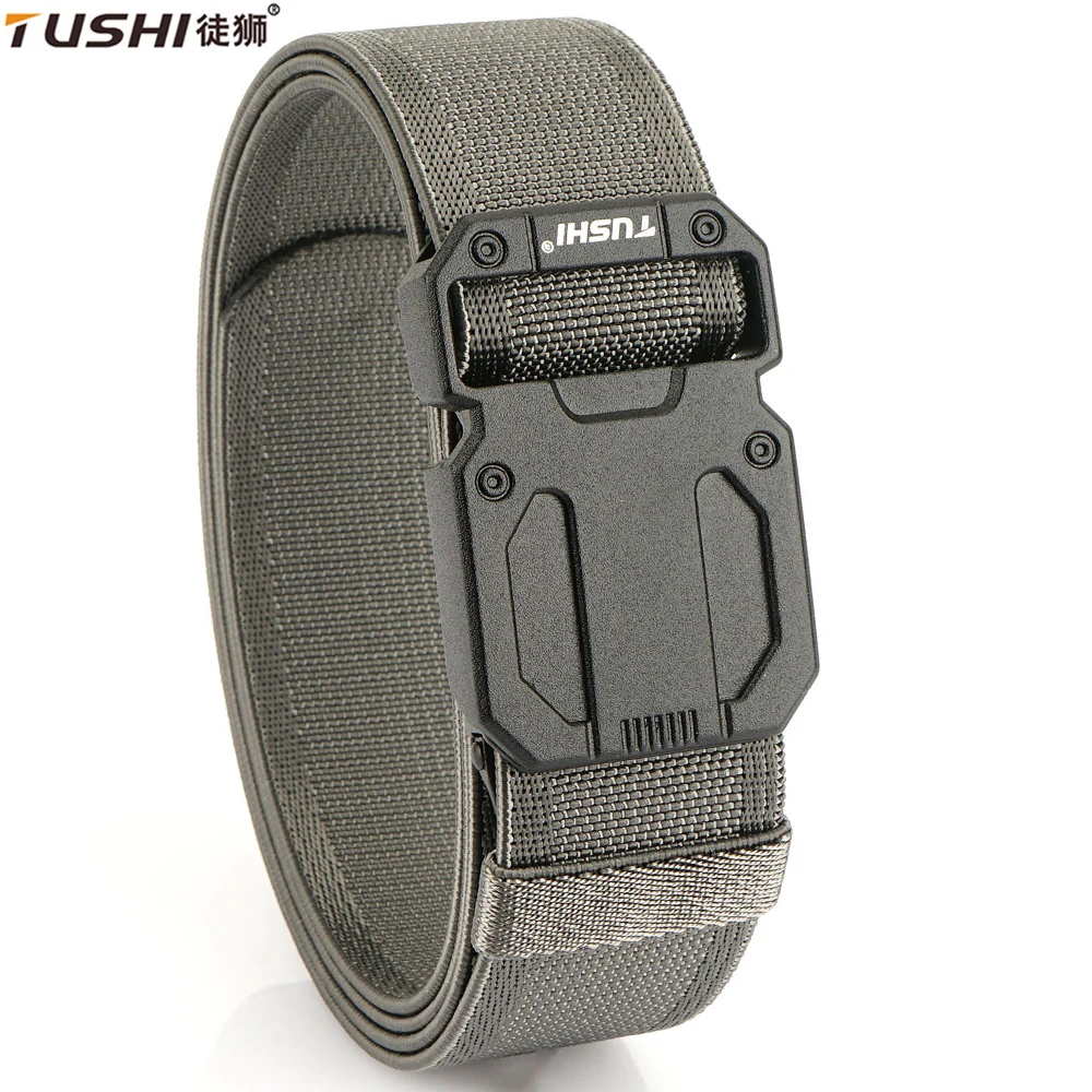 TUSHI Tactical Belt Magnetic Buckle Quick Release Elastic Belt Casual Nylon Tooling Training Military Belt Men's Trousers Belt