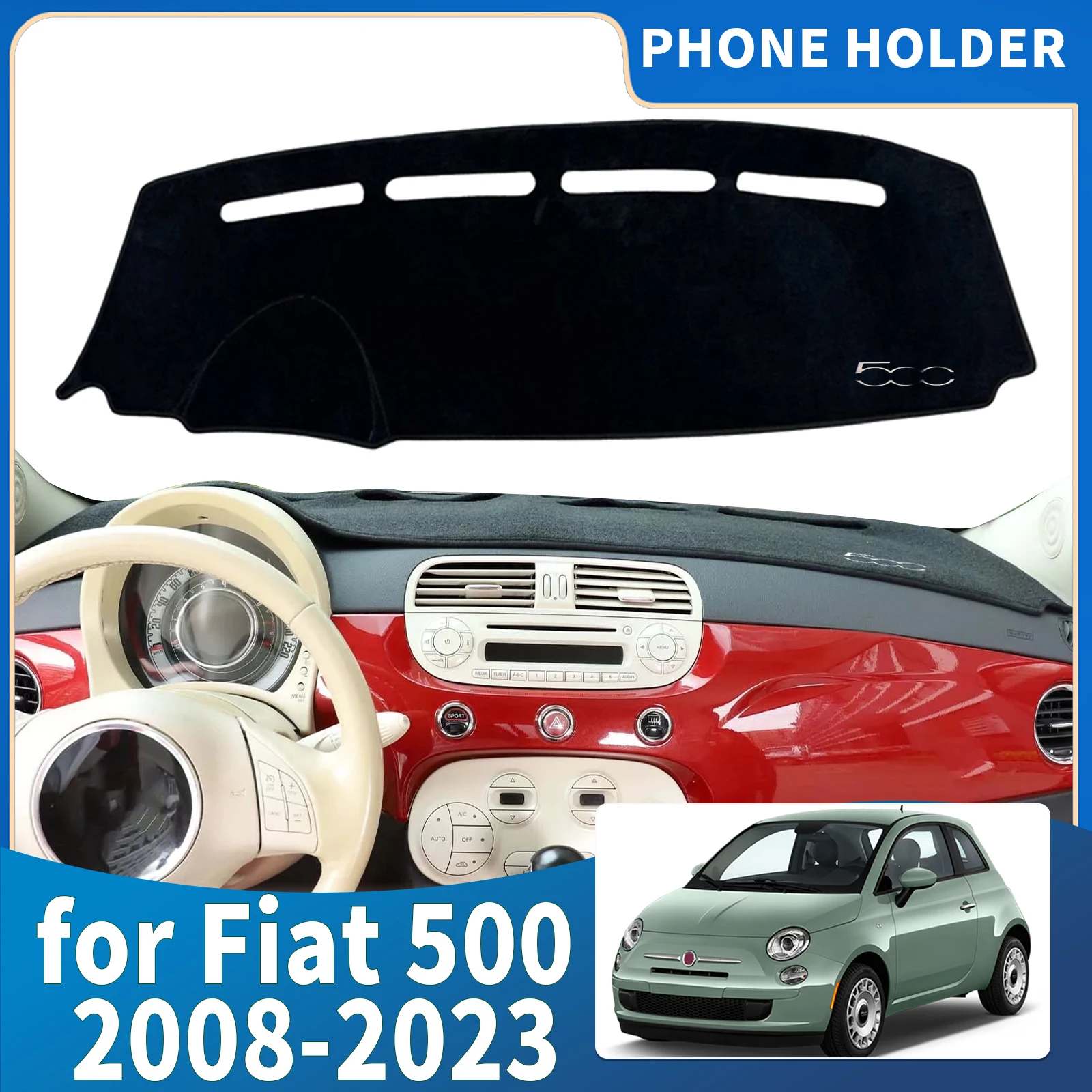 

fit for 2008 2009 2010 2011-2023 Fiat 500 Dashmat Dashboard Cover Pad DashMat Sunshade Protective Carpet Car Accessories
