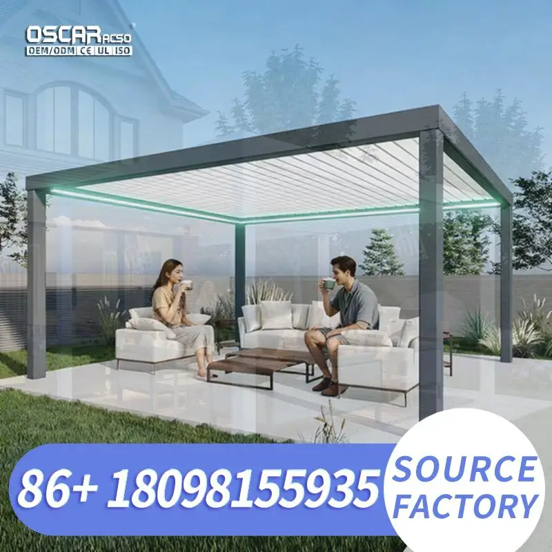 Pergola bioclimatique motorisée en aluminium imperméable pour jardin, patio, cour arrière, structure