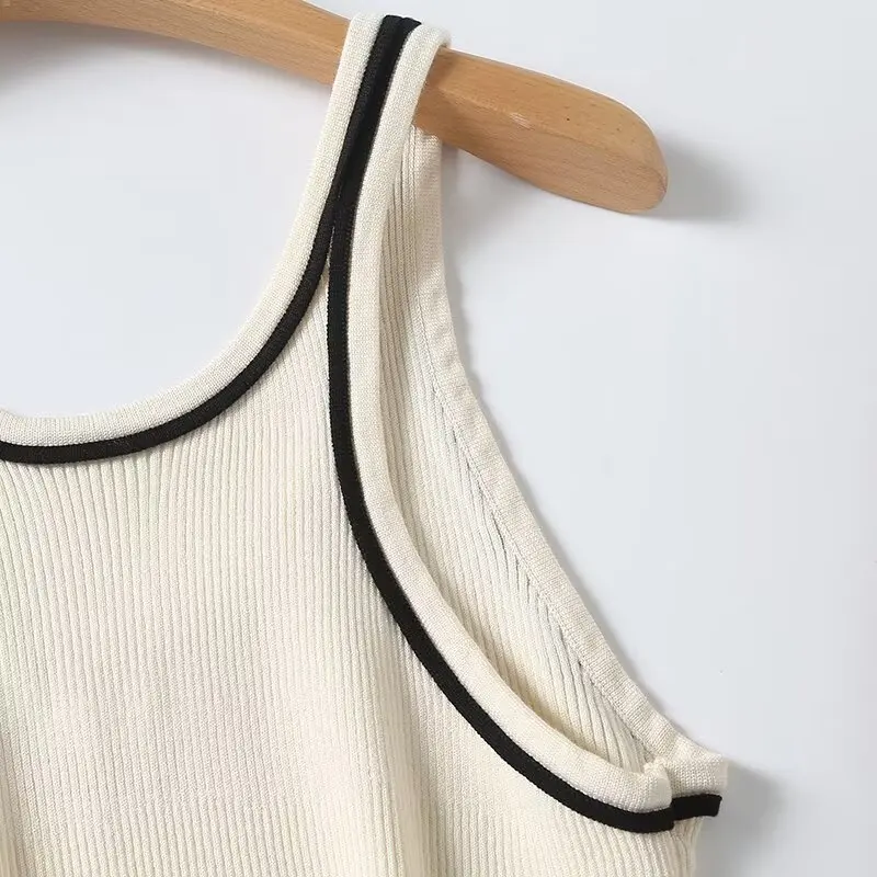 Maxdutti Knitted Contrasting Colors Tshirts Laides Minimalist Women's Summer Tank Top T-shirt Women