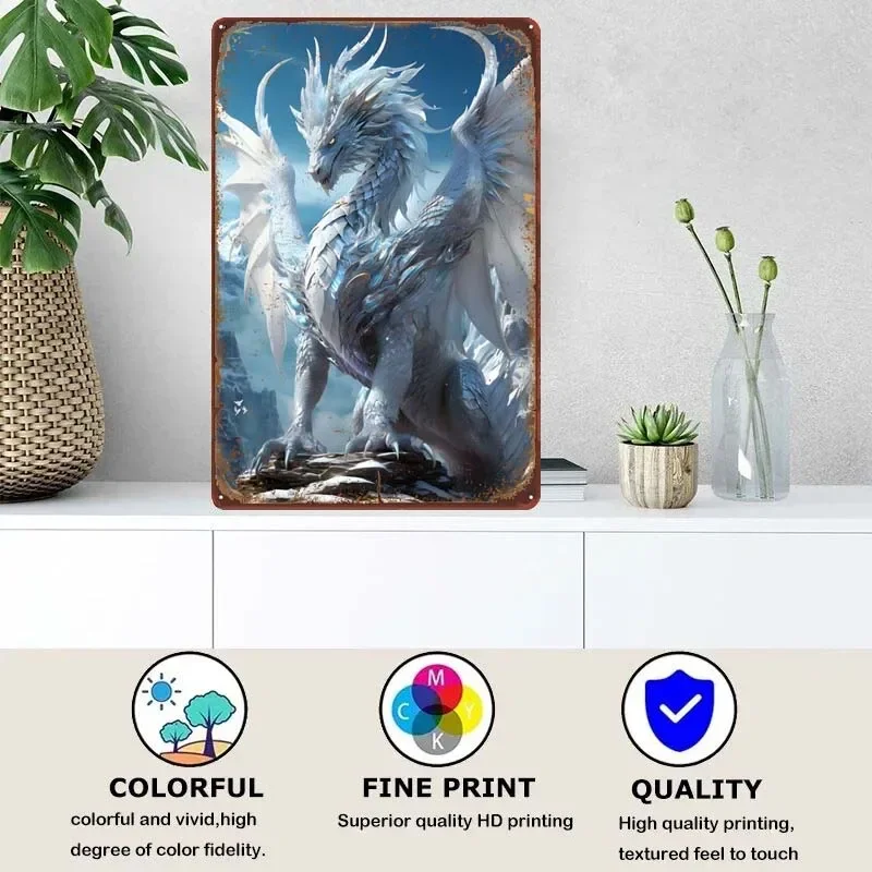 White Heaven Elder Dragon Decoration Wall Decor Custom Metal Signs Vintage Retro Tin Sign for Decorating Bar Coffee Bar Garage