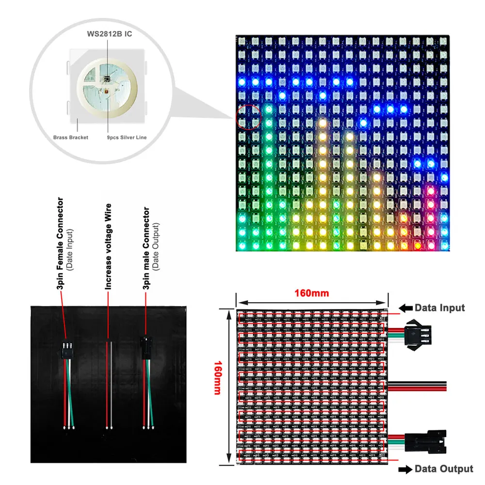 DC5V WS2812B RGB Riêng Lẻ Addressable Nhẫn USB Mini Điều Khiển Âm Nhạc Cài Microphone Nút Bluetooth BT Điểm Ảnh Bộ