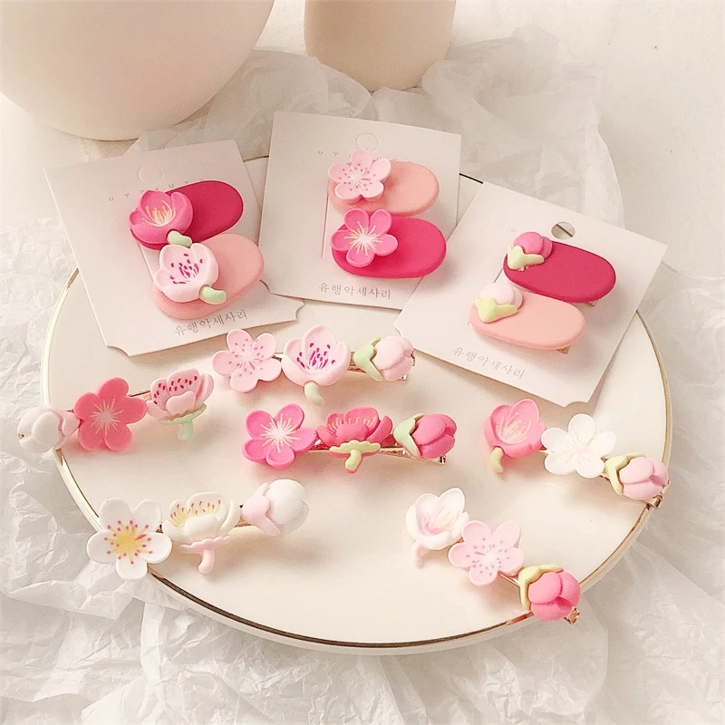 Peach Cherry Blossoms Hairpins Clip Headwear Accessories Cartoon Sakura Tulip Barrette for Women Girls Flower Hair Ornament