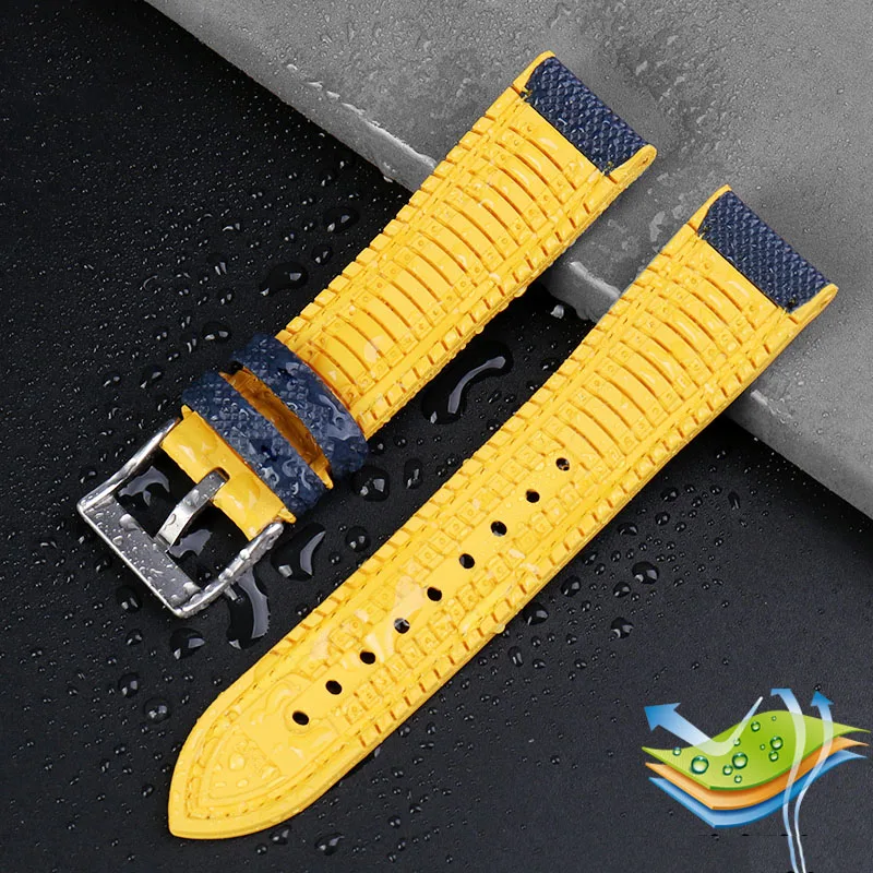 For CITIZEN Blue Angel Sky Eagle 2nd generation JY8020/8078 carbon fiber patterned silicone rubber watch strap 22mm  blue