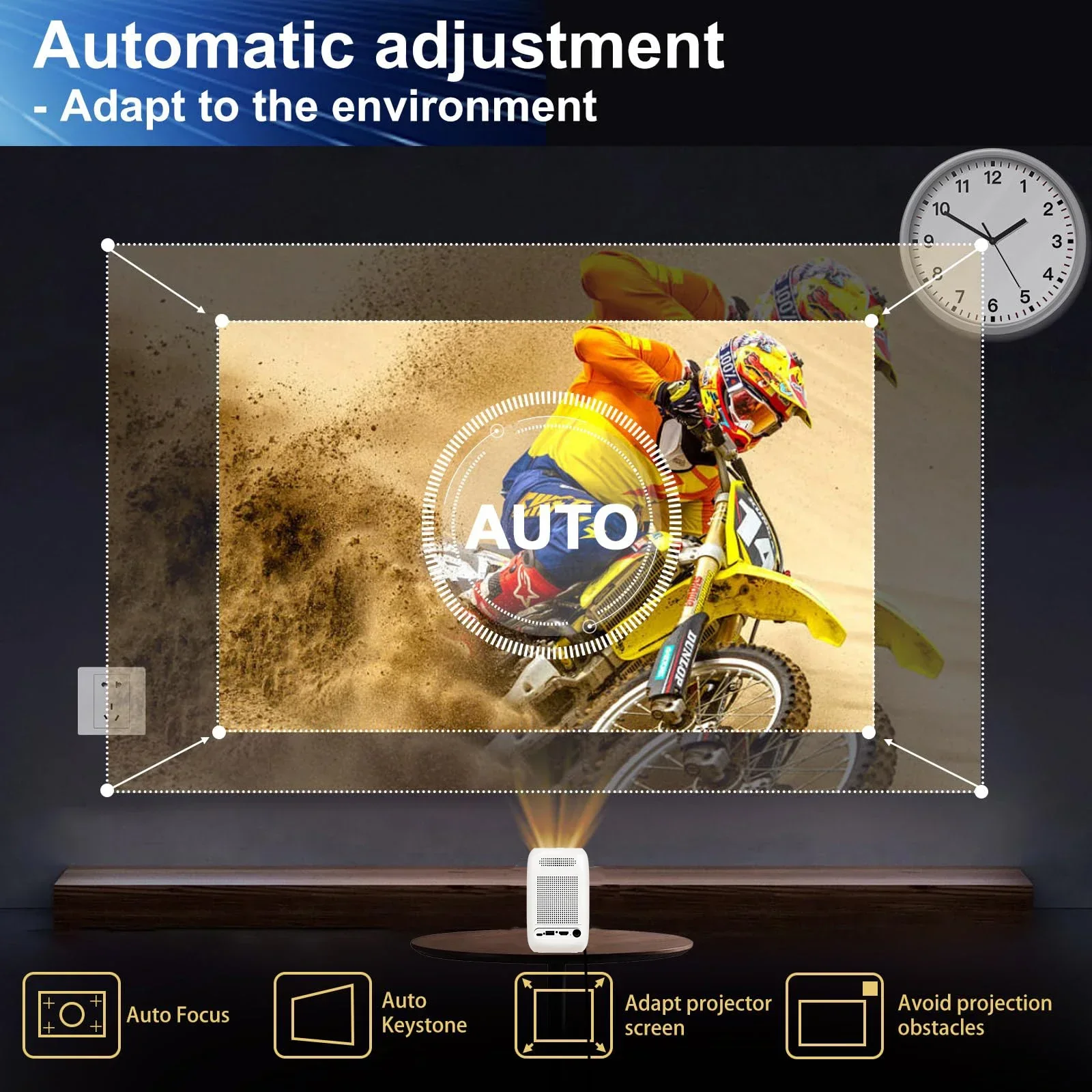 Tragbarer Projektor mit wiederaufladbarem Akku, intelligenter Außenprojektor 4K Android 11