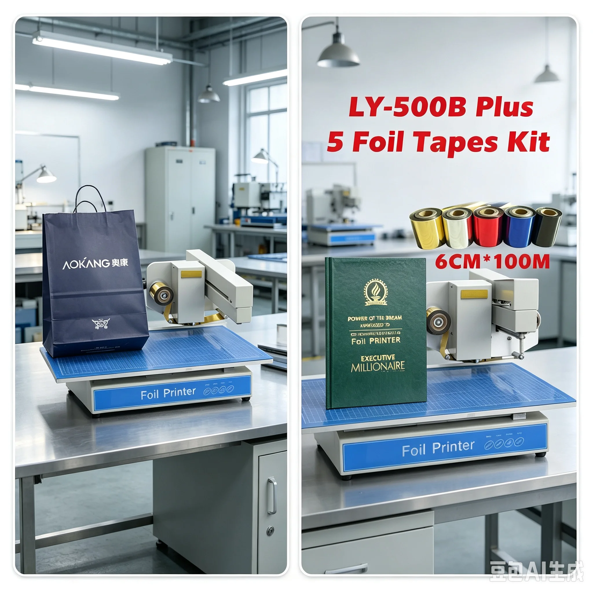 500B Digital Flatbed Foil Embossing Printer Automatic Manual Dual Mode Hot Stamping Machine with 5 Rolls Foil Paper Consumables