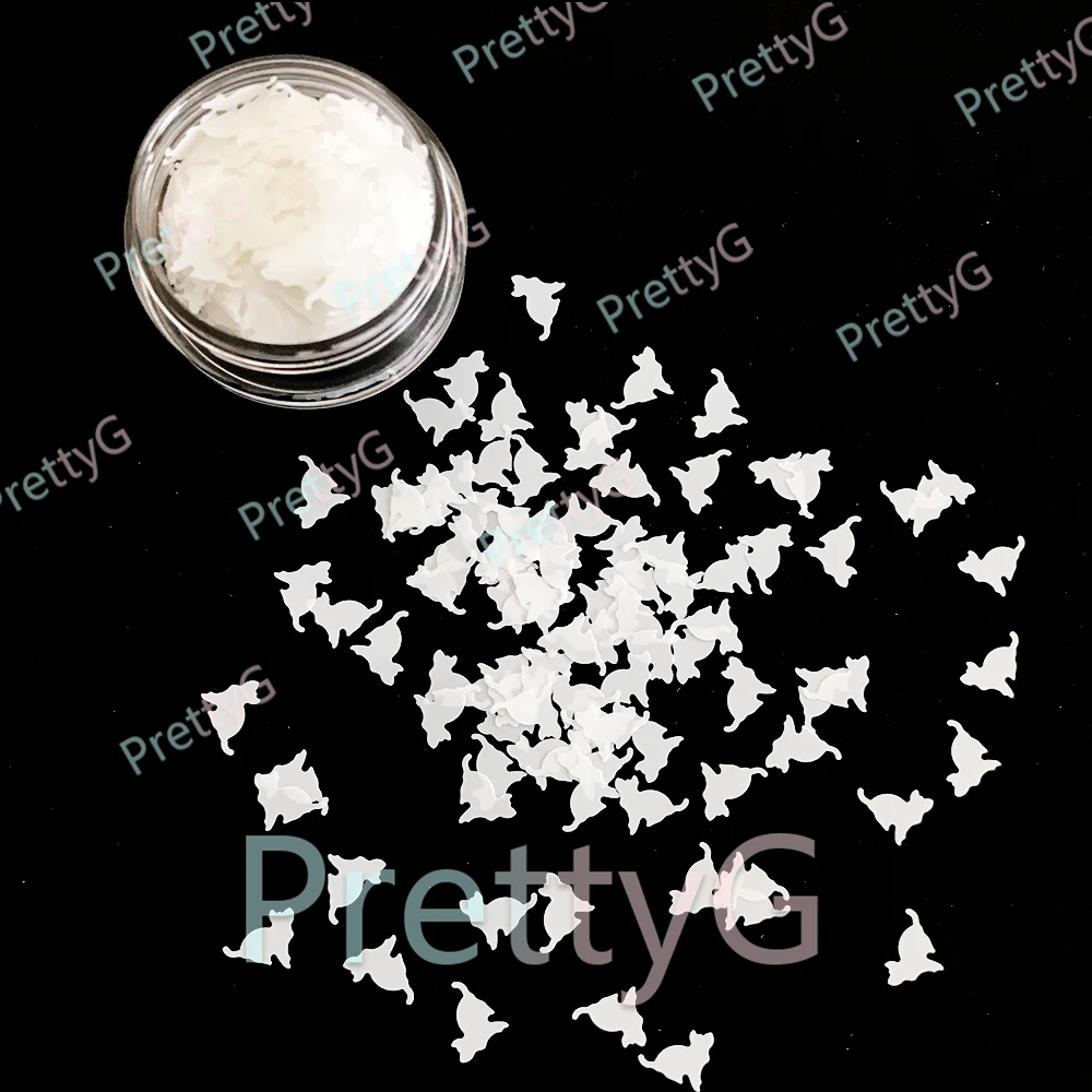 PrettyG 1 Box Black White Cats Shape Holographic Glitter Halloween Sequins for Resin DIY Art Craft Nail Decoration Accessories