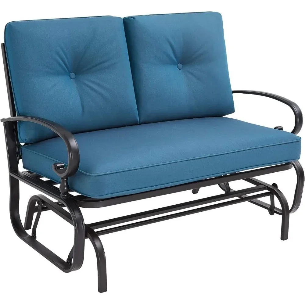 

Glider Rocking Bench Loveseat Steel Frame Furniture Set for Patio, Garden, Yard, Porch with Resistant Cushions