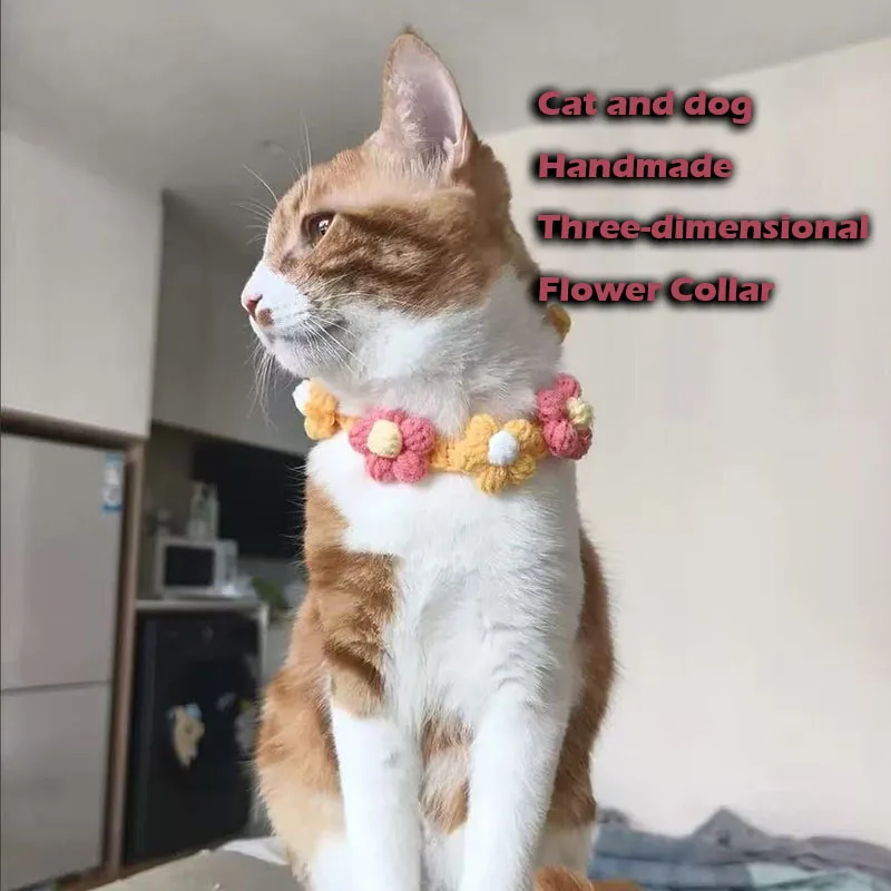

Cat Handmade Knitting Collar Yarn 6 Flowers Six colors Cut Dog cat accessories Red Yellow Green Scarf Decorative Pet Supplies