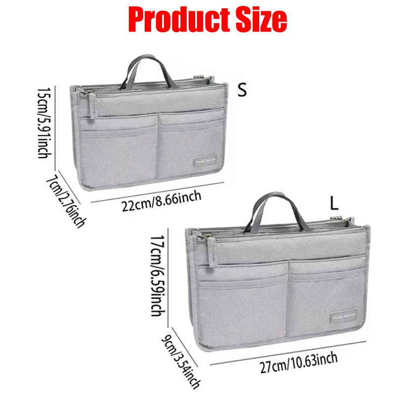 Multifunctional Travel Toiletry Bag In Bags For Handbag Purse Double Zipper Insert Bag Large Capacity Cosmetic Pouch Bags-1/2Pcs