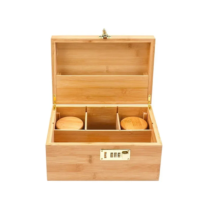 New Bamboo Storage Box with Lock Movable Rolling Tray Tea Cigarettes Operationed Trays Cut Tobacco Reel Handmade Large Stash Kit