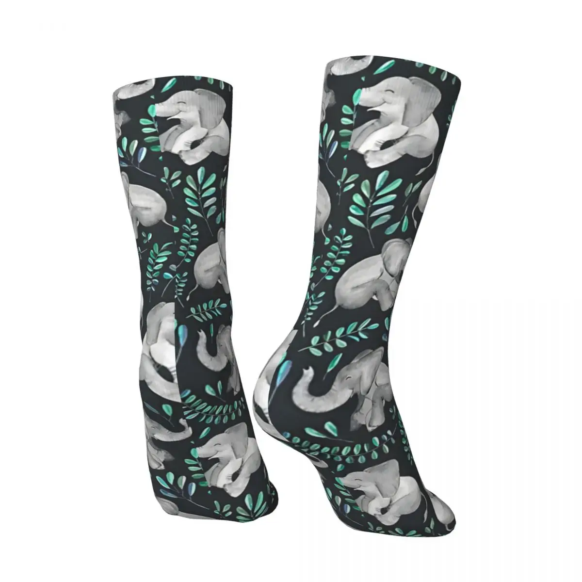 Retro Laughing Baby Elephants  Emerald And Turquoise Men's compression Socks Unisex Harajuku Pattern Printed Novelty Crew Sock