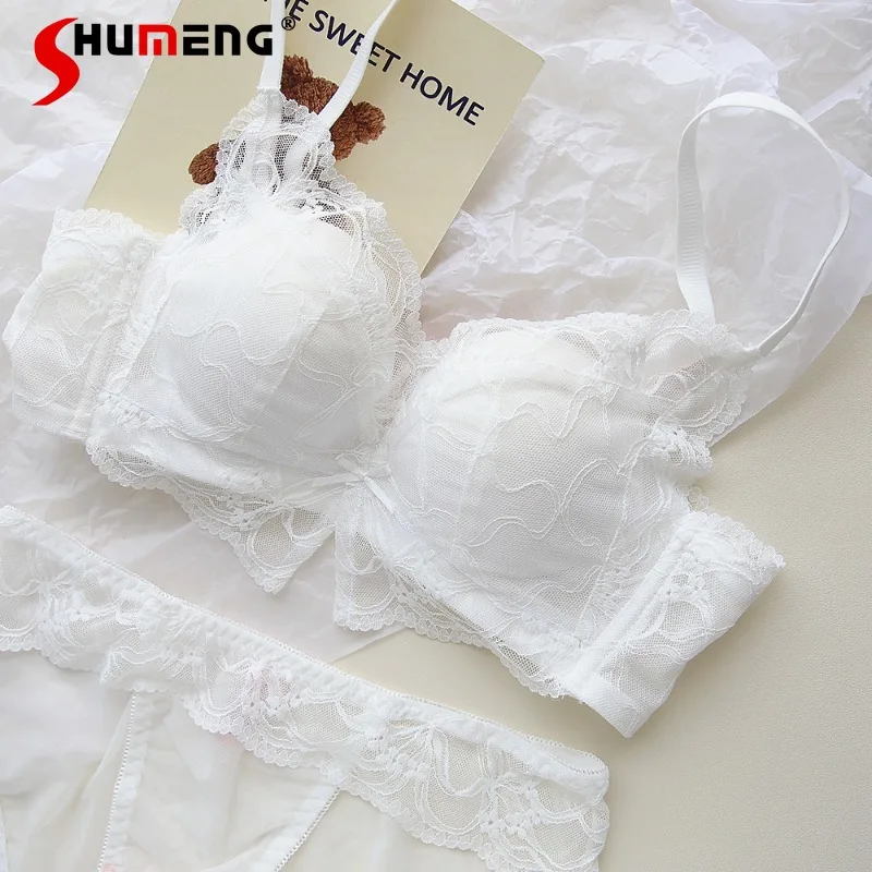 لطيف الرغبة النقية الملابس الداخلية للنساء اللاسلكية الصغيرة الصدر رفع مجموعات موجز الإناث النمط الياباني الدانتيل مثير الصدرية البدلة