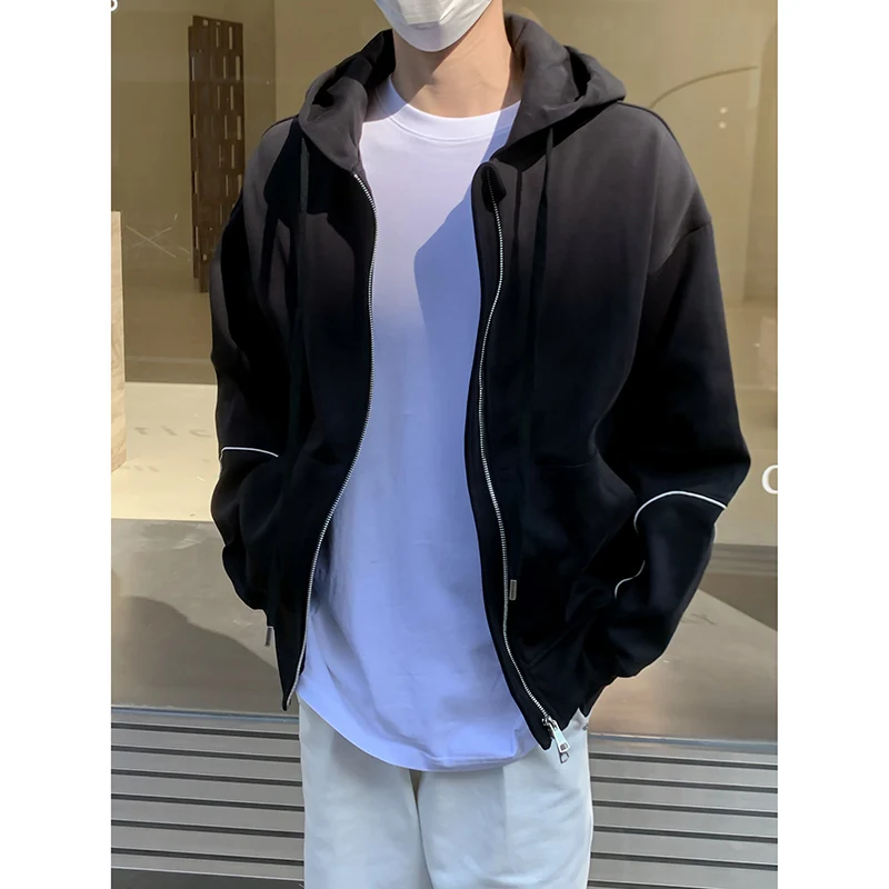 

SYUHGFA New Chic Cardigan Sweatshirt Solid Color Niche Design Male Trendy Long Sleeve Hoodies 2024 Autumn Fashion Tide Hooded