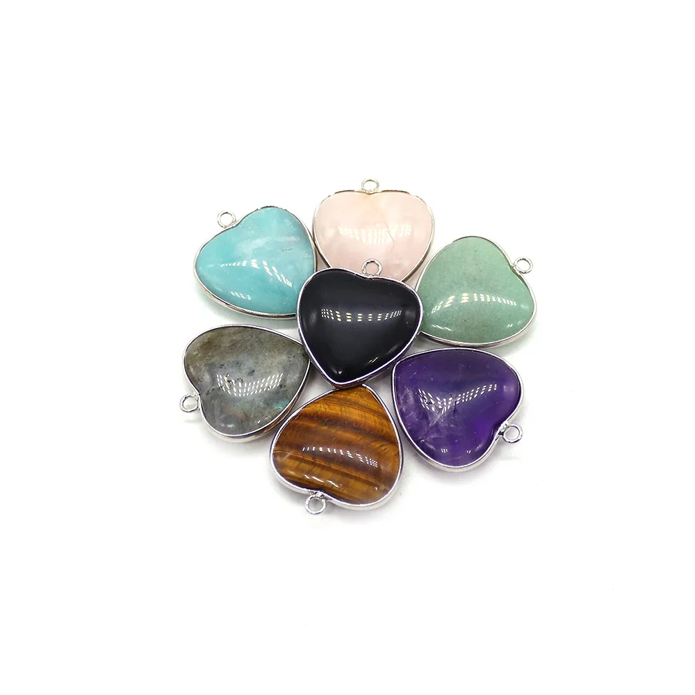 

Classic Natural Stone Amethyst Amazonite Polished Heart-Shaped Electroplated Bezel Single-Hole Pendant DIY Necklace Jewelry Gift