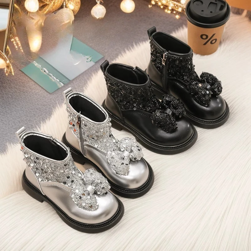 

2025 Winter New Children Short Boots for Girls Fashion Korean Style Soft Bottom Anti-slippery Versatile Chic Princess Pu Shoes