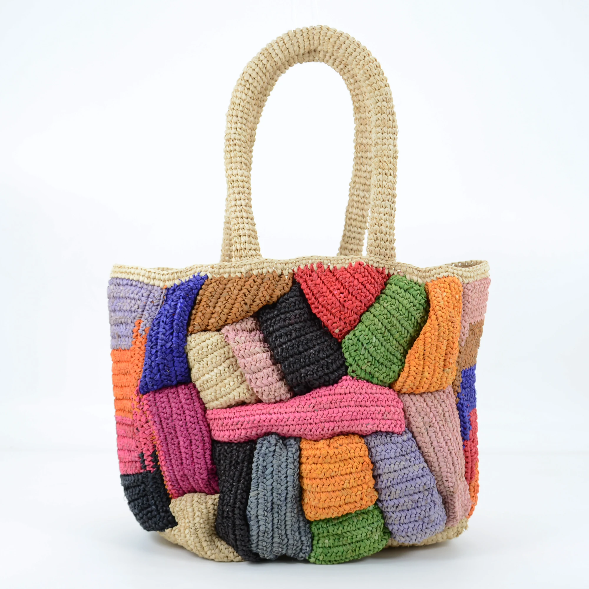 Large Raffia Tote Bag Colorful Designs