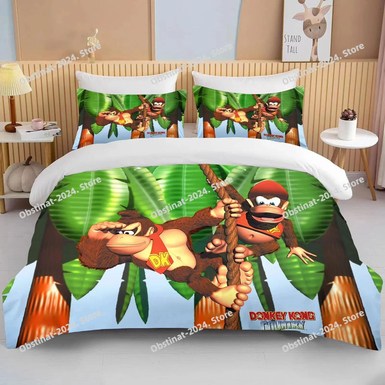

Monkey Cartoon Donkey Kong Bedding Set Printed Bed Set With Pillowcase Bed Duvet Cover Soft Single Double Queen Super King Size