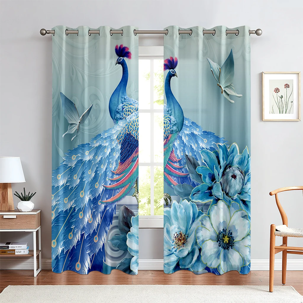 3D Vintage Animal Peacock Curtains, Luxurious Decorative Curtains, 2 Panel, Luxury Living Room, Bedroom, Den, Balcony