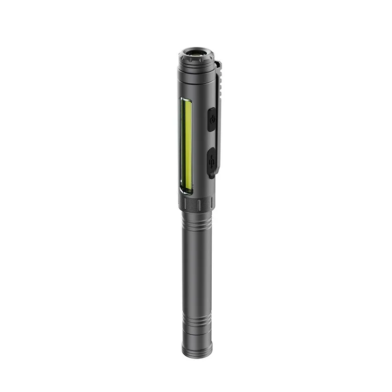 Portable Pen Clip Light Rechargeable Zoom Pen Style Flashlight Strong Light Torch with Bottom Magnet for Outdoor Hiking Camping
