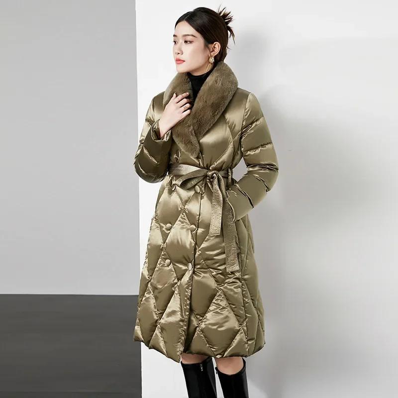 2023 Winter New Fashion European Women Down Coat Thickened High End Women Warm Long Coat 95% White Duck Down Women Overcoat