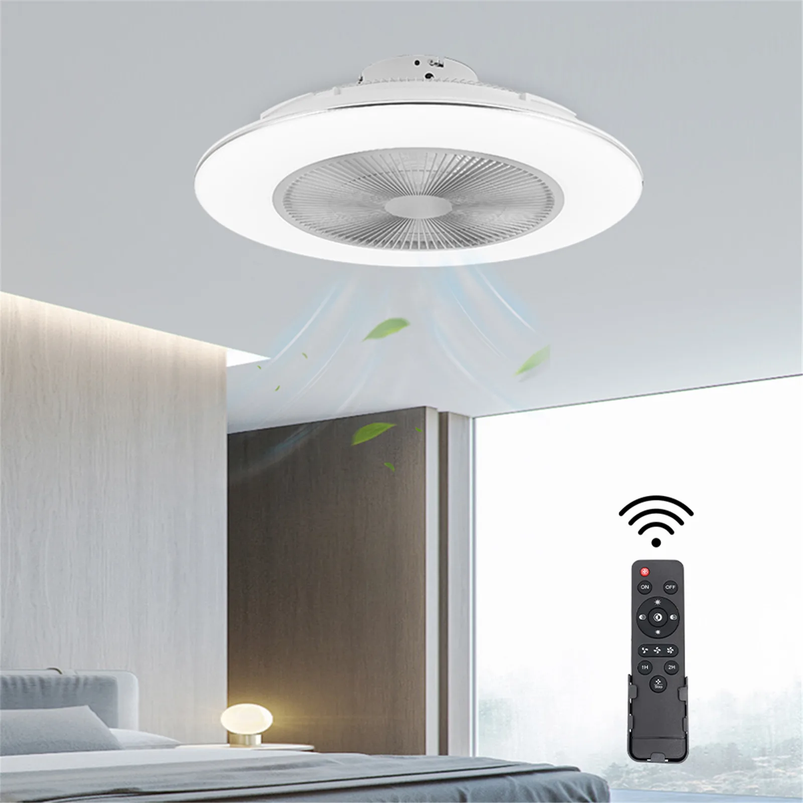 110V Ceiling Fan Light  with Remote Control 3 Color 3 Speed for Living Room Bedroom Silver