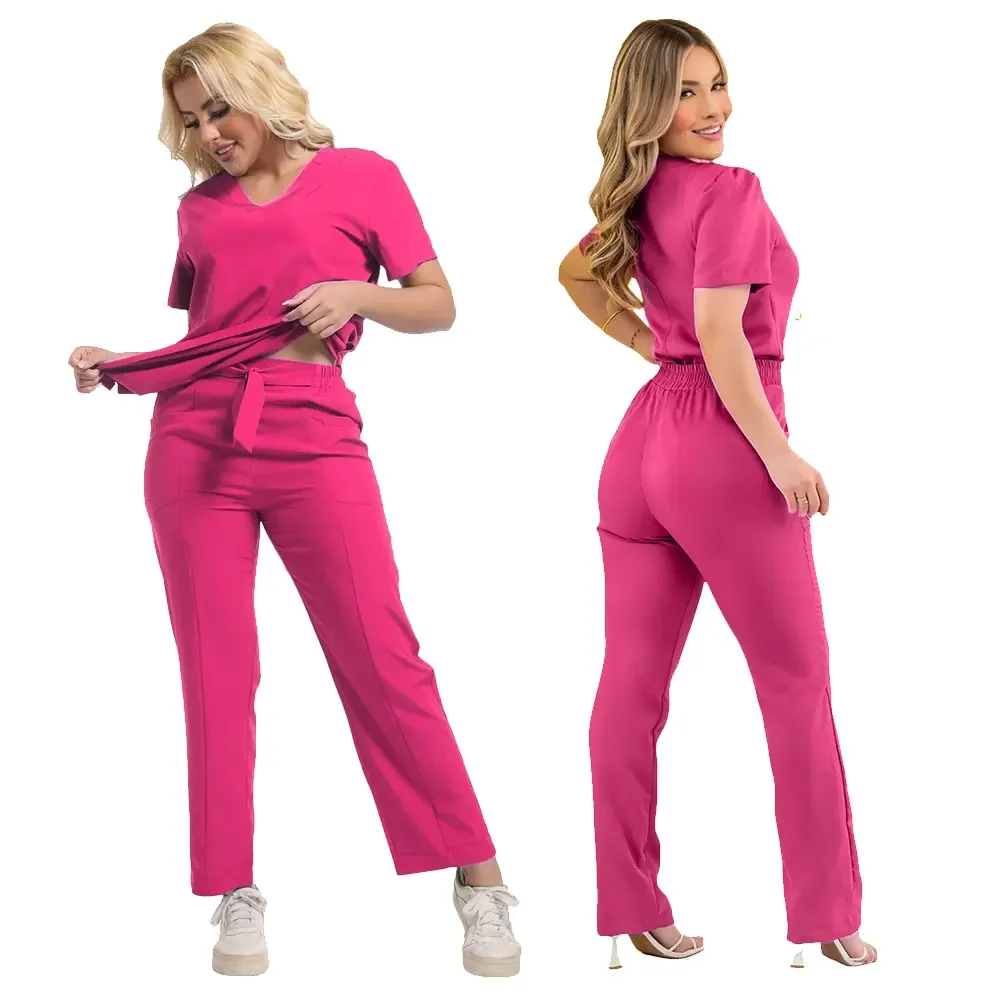 Uniforme con lazo para operación de Hospital para mujer, uniformes quirúrgicos cómodos elásticos, ropa de laboratorio de belleza, conjunto de uniforme médico