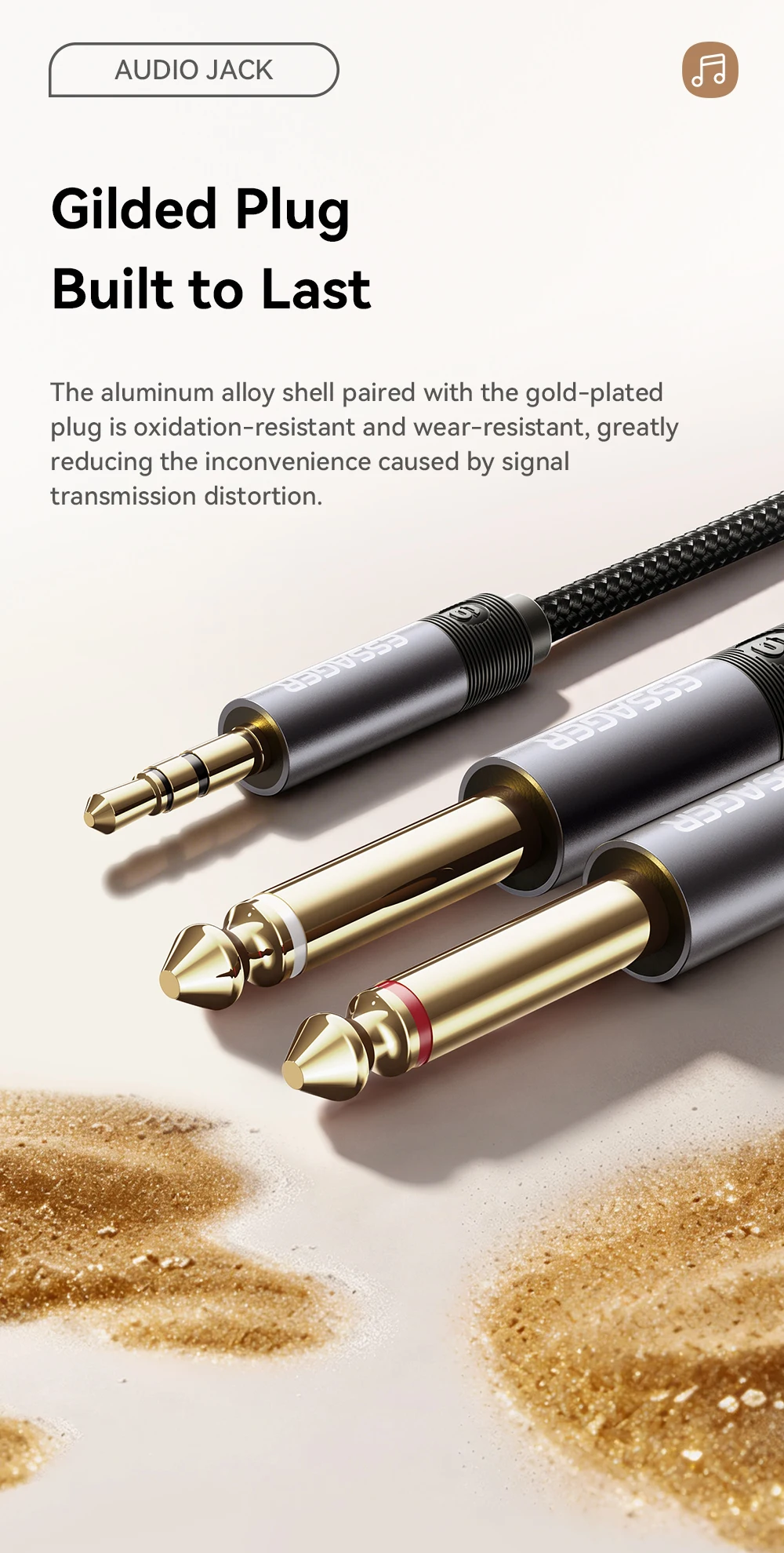 Essager 3,5mm auf Doppel-6,5mm Stereo-Klinkenkabel 3,5 auf 6,35 Audio-Kabel TRS-Kabel AUX-Splitterkabel für Gitarre, Mixer, Verstärker, DVD – Detail 9
