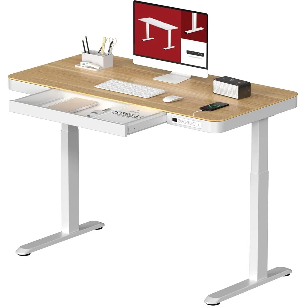 

Стоячий стол с выдвижным ящиком, стол для домашнего офиса с электрической регулировкой по высоте, хранилище и USB-портами, 48-дюймовая столешница из кленового дерева/ч