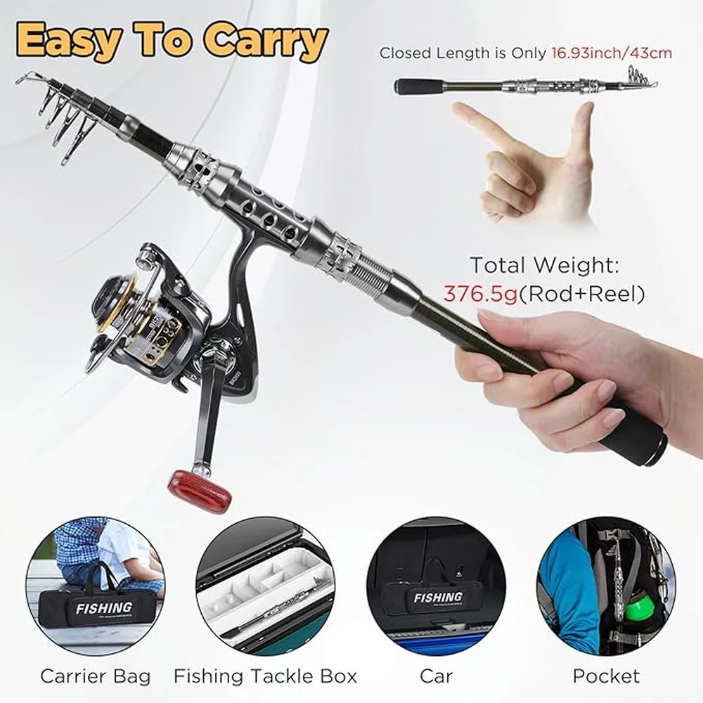 Telescopic Carbon Fishing Rod Reel Saltwater Freshwater Travel Kit Lure Fishing Set