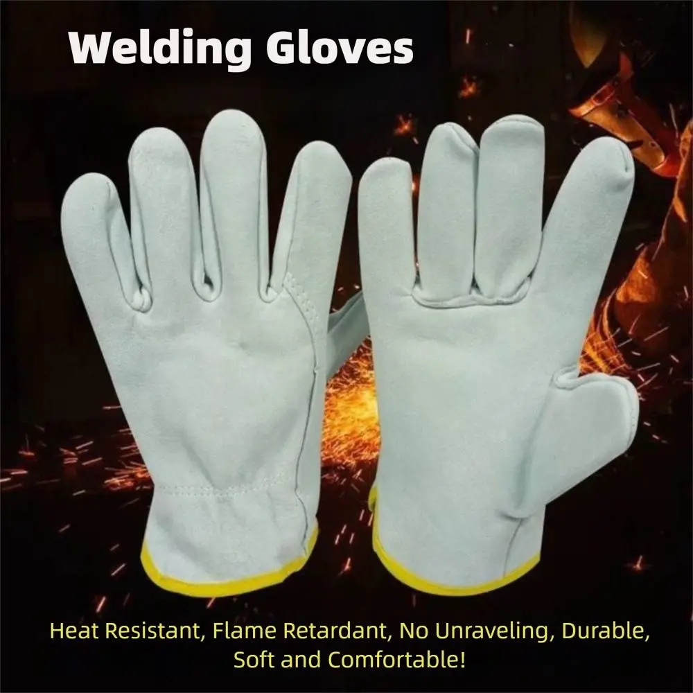 New Cowhide Welding Gloves Thick Wear Resistant Labor Gloves Short Security Protection