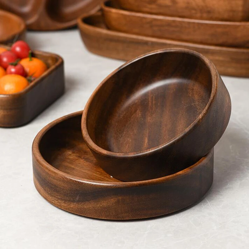 Japanese Style Solid Wood Tray Boat-shaped Walnut Wood Salad Bowl Dessert Snacks Fruit Sushi Plates Hotel Restaurant Kitchen