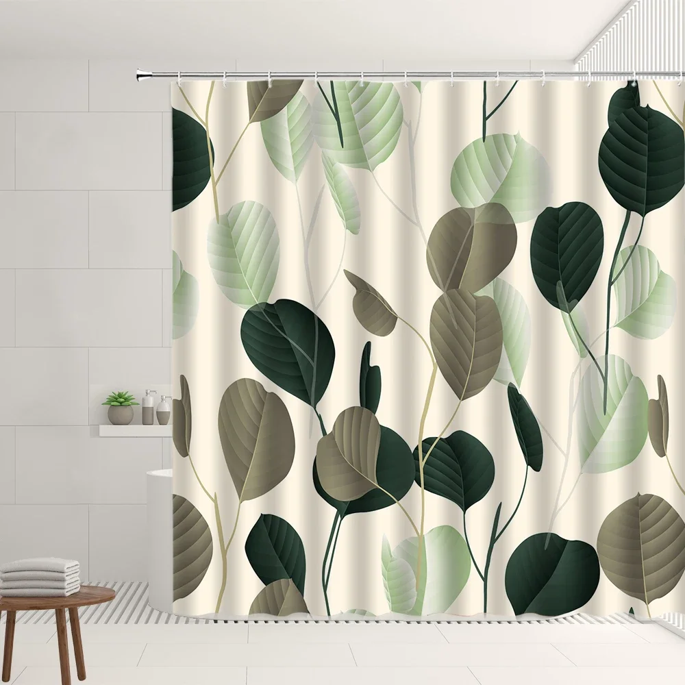 Creative Heart Shaped Leaf Shower Curtain Tropical Plant Monstera Leaf Living Room Bathroom Decor Screen Set With Hooks Washable