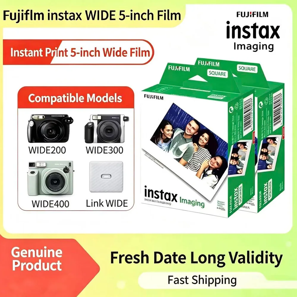 

10/100 листов черной/монохромной фотобумаги Fujifilm Instax Wide с белой кромкой для моментальных камер 300/400/210/100/500
