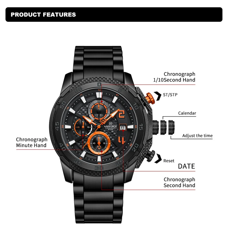 New NAVIFORCE Original Classic Men Wristwatches Waterproof Quartz Watch Male Casual Steel Stainless Band Clock Reloj Hombre 2024