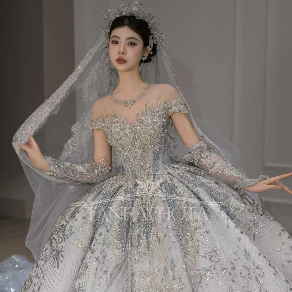 Vestidos Noivas O ネック半袖ビーズ刺繍スパンコール 2025 高品質の高級ウェディングドレスカスタマイズ