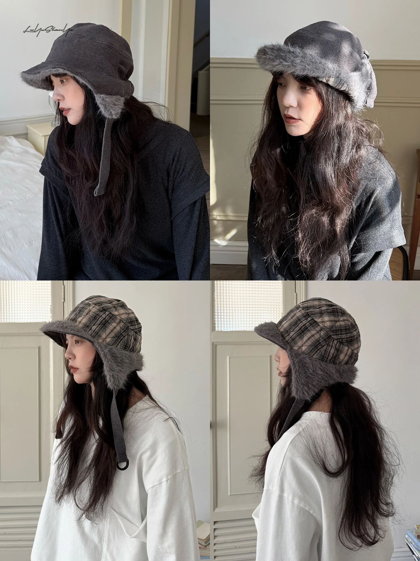 

Thickened Flannel Tassel Hat Winter Warm Woolen Quilted Reversible Ear Protection Lei Feng Cap Casual Style Square Crown Shor...