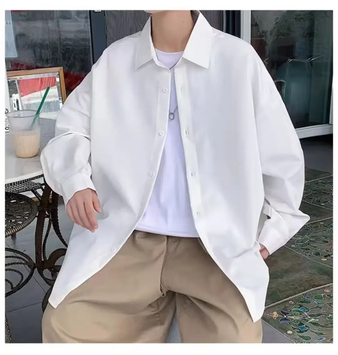 ربيع جديد الرجال الصلبة خمر القمصان الكورية نمط موضة Harajuku فضفاض المعتاد قميص الذكور عادية الشارع الشهير البلوزات