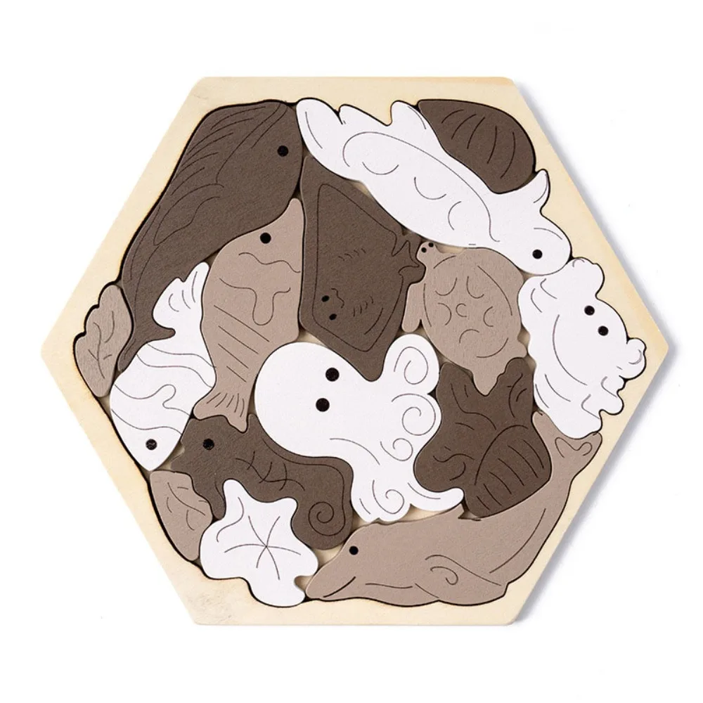 Brain Burning Dinosaur Wooden Puzzle Farm Animals Home Decor Fruits Jigsaw Colored DIY Assembly Unique Irregular Puzzle